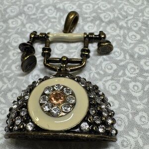 VTG Victorian, telephone pendant rotary dialrhinestones hoop for your chain 2”